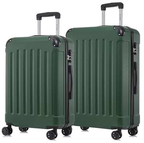 YONSLY Koffer Suitcase Set, Trolley Reisekoffer, Rollkoffer Handgepäck, Kofferset, Gepäckset mit 4 Rollen 360°, Hartschalenreisekoffer, Zahlenschloss, Weicher Gummigriff (2er Set, L&XL, Dunkelgrün)
