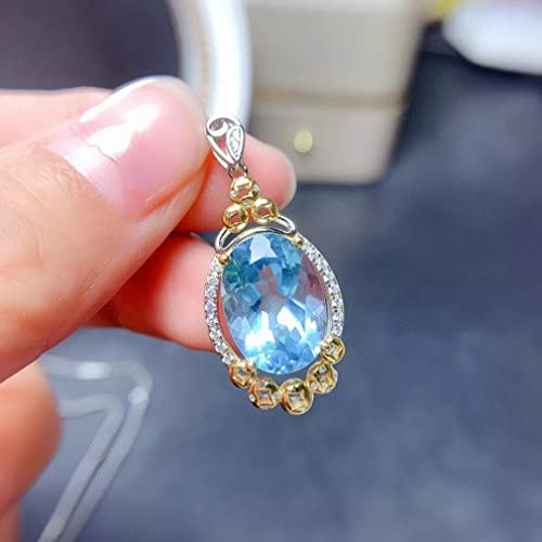Himmelblauer Topas-Anhänger, Bunte Halskette, Edelstein-Halsband, Silberschmuck