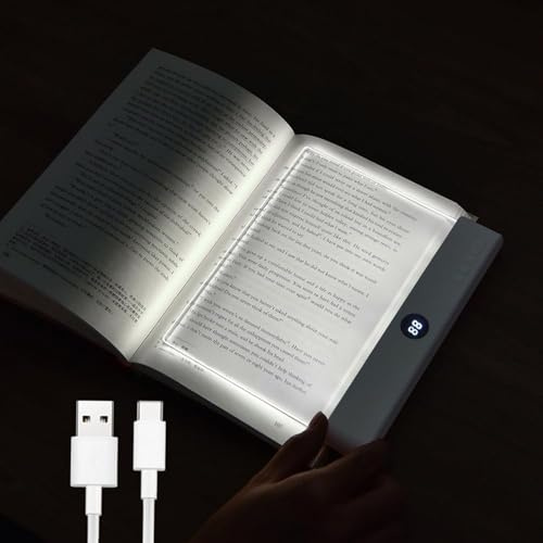 Justup Lightwedge Leselampe, LED 3-Farben Buchlampe Augenschutz Tragbares Platten-Buch-Leselampe, Wiederaufladbare Dimmen Timer Buch Lampe, Flache Leseleuchten für Bücher im Bett (Weiß)