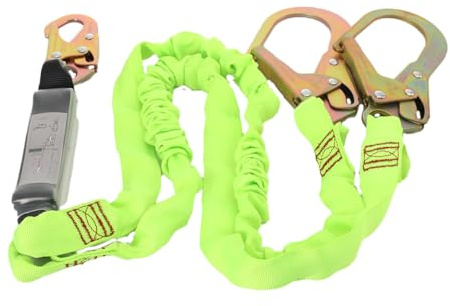 LALABU Doppel Verbindungsmittel， Fallschutz 180 cm Elastisches Y- Halteband inkl. Bandfalldämp- Auffangseil Selbstsicherung,Absturzsicherung Höhenarbeit,Bauarbeiten Halteseil für Auffanggurt/Haltegurt
