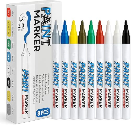 Pontedinvoy permanent Marker Acrylstifte,wasserfeste,Reifenfarbe Stift,2.0mm,8 Farbe，Geeignet zum Bemalen von Stein, Grabstein, Reifen, Glas, Holz, Metall, Ostereiern und Weihnachtsdekoration.