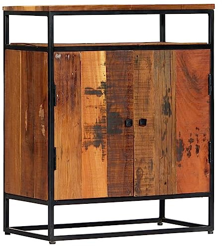 RMIHSJG Beistellschrank 60x35x76 cm Massives Altholz und Stahl Sideboard mit 2 Türen und 1 Ablage Vintage-Eleganz Einzelstück Handwerkskunst