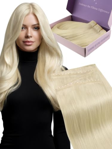 Fshine Nahtlos Haar Extensions Echthaar Tressen Platinblond 50 cm 50 g Butterfly Weft Hair Extensions Dppelseitige Haarverlängerungen Farbe 60