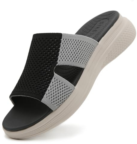 Uwowd Sandalen Slides Damen Sommer Bequem Leichte Pantoletten Gr.36-42 | Orthopädische,Hausschuhe Frauen,Sandale,Weiches Fussbett,Summer Slippers,Rutschfest,Offen Latschen