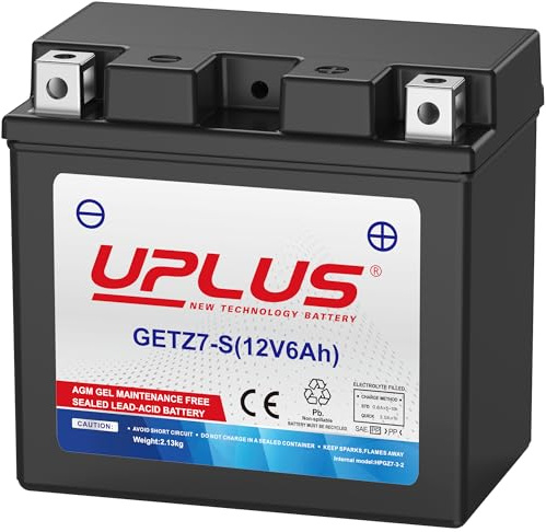 UPLUS YTZ7S 12V 6Ah 150A GEL Motorradbatterie GETZ7-S | Wartungsfrei, für Motorrad, Roller, Quad, UTV. 113L×70B×105H(mm), vor Kauf Maße prüfen