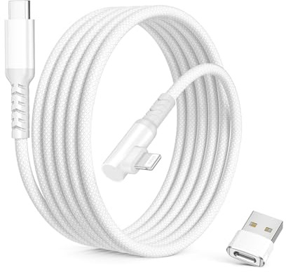Elebase für iPhone 14 13 USB C zu Lightning Ladekabel 3M mit USB Adapter | Winkel 90 Grad Schnellladekabel PD Charging Kable für Apple 12 11 XS XR X 8 7 6 SE Pro Max Mini,iPad 9 8 Generation