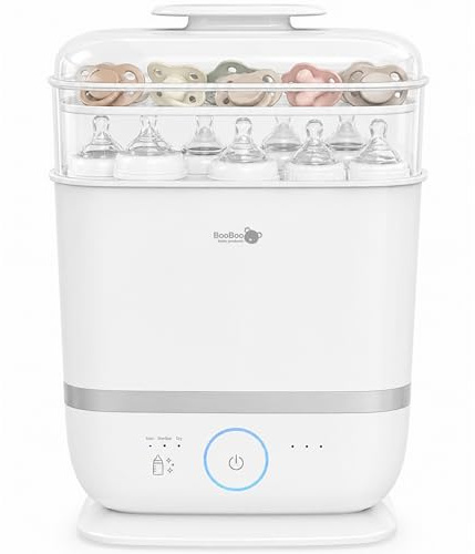 BooBoo Baby Steam Steriliser for Baby Bottles, Dummies, Toys, Accessories | Large Capacity Steriliser and Dryer with 72 Hour Storage - Fast 8 Minute Steam Sterilisation