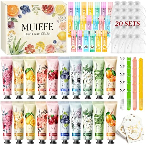 Set de Regalo de 100 Piezas con Crema de Manos, Mini Regalos para Mujeres | con Cremas Manos, Bálsamos Labiales, Mini Limas Uñas, Bolsitas Organza y Tarjetas Agradecimiento, Para Navidad & Cumpleaños