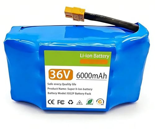 36V 6Ah Batteria Per Hoverboard 10S2P Batteria Per Monopattino A Due Ruote Materiale In PVC Impermeabile Scheda Di Protezione Integrata Adatto per Biciclette Senza Pedali 1,XT60