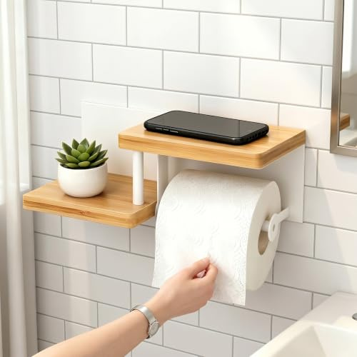 PARFCO Support Papier Toilette Bois, Porte Papier Toilette Mural 2 Étagères