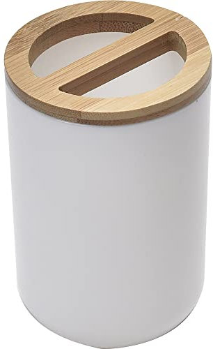 Porte Brosse a dent Blanc et Bambou - Salle de Bain