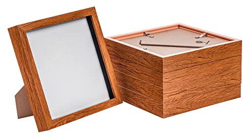 Nicola Spring 3D Shadow Box Photo Frames - 8 x 8 (20 x 20cm) - Pack of 5 - Dark Wood 3D Photo Frame Box Picture Frame Square Display Case for Crafts, Keepsakes, Wedding, Graduation