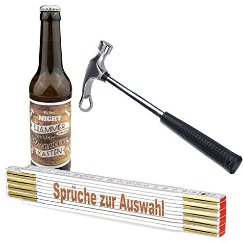 3-teiliges Geschenkset/Zollstock mit Spruch-Gravur zum Auswählen/Handwerker-Bier und Flaschenöffner,Hammer'/ Männergeschenk/Handwerker/Vatertag/Geburtstag, Sprüche Zollstock:Opa IST DER Beste