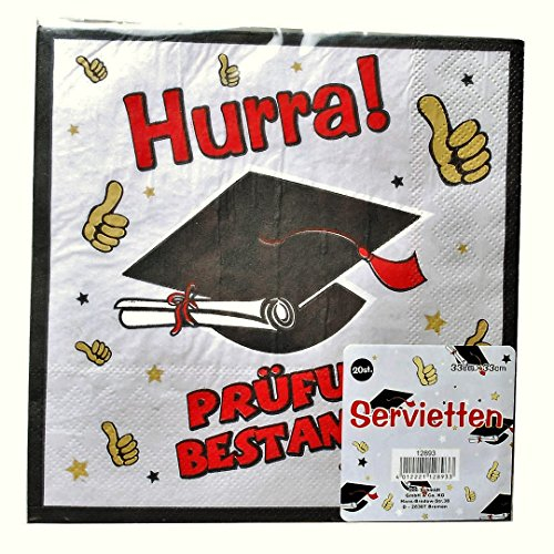 Prüfung 20 SERVIETTEN HURRA 33 x33cm TISCHDEKO BÜFFET Abitur