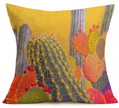 Fukeen Sommer-Stil für Zuhause, Couch-Dekoration, tropische Sukkulenten, Kaktus, Baumwollleinen, Überwurf-Kissenbezüge, Ölgemälde, Prickly Birne, Standard, 45,7 x 45,7 cm Kissenbezüge