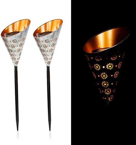 2er XL LED Solar-Gartenfackeln aus Metall - 60 cm, Solar-Leuchte, Fackel, Innen Gold (10740 Silber)
