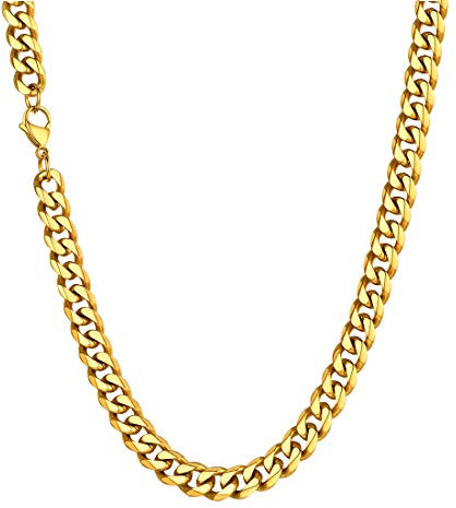 U7 60cm Panzer Halskette - 18k vergoldet 9mm breit Panzerkette für Jungen Männer - Hip Hop Herren Kette kubanische Gliederkette Link Necklace Modeschmuck Accessoire