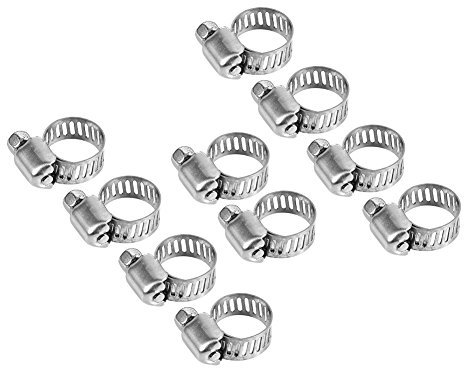 Kuuleyn Rohrschellen, 10 Stück 3/8 -1/2 verstellbare Edelstahl-Antriebsschlauchklemmen Kraftstoffleitung Schneckenklammern Silber