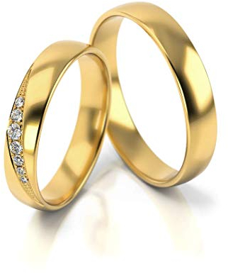JC Trauringe Silber 925 Paarpreis Eheringe Gold Plattiert I Verlobungsringe breit 4,0 mm I Partnerringe mit Gravur in edler Schatulle I 2 Hochzeitsringe Herrenring & Damenring mit Steinen I PL317-GP