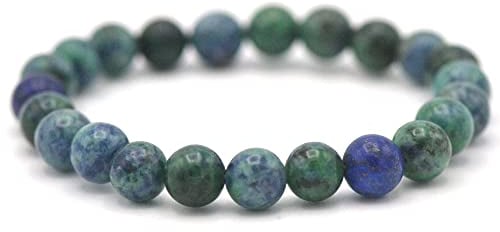 MINERAL MIRACLES Armband, runde Perlen, 8 mm, Naturstein, französische Handwerkskunst, mehr als 60 Auswahlmöglichkeiten (Azurit-Malachit 8 mm)