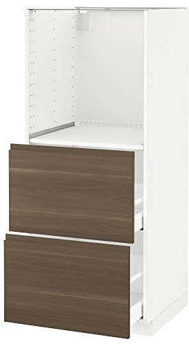METOD/MAXIMERA Hochschrank mit 2 Schubladen für Backofen 60x62,1x148cm weiß/Voxtorp Walnuss