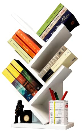 Henor Scaffale in Legno FSC® da tavolo mod. Albero Libreria Biblioteca Organizzatore da scrivania Decorazione. 30 x 61 x 18 cm Bianco
