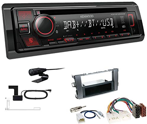 Kenwood KDC-BT450DAB 1-DIN DAB Autoradio Bluetooth CD USB AUX Einbauset passend für Toyota Auris 2007-2012 anthrazit
