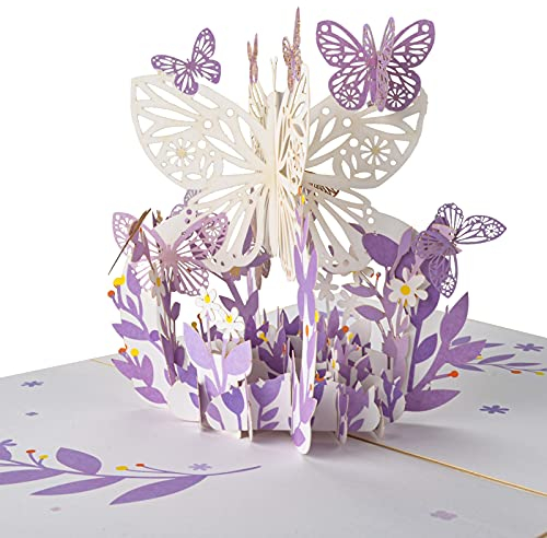 AIBAOBAO 3D-Pop-Up-Grußkarte Blumen, Pop up Karte Hochzeit, Valentinstags-Geburtstagsgeschenk, Schmetterling Jahrestags-Hochzeitskarte, Dankeskarte for Mädchen Mutter Ehefrau Familie Tochter Freundin