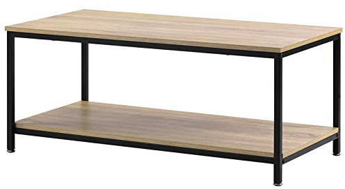 Bodhi2000 Elegantes 2-Tier-MDF-Panel Metall-Rahmen Kaffeetisch Wohnzimmer Möbel Dekor Log Color