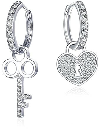 925 Sterling Silver Love Heart Shape Key Lock Drop Earrings For Women Wedding Engagement Jewelry