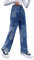 Rolanko Mädchen Jean Hosen Loch Denim Blau Jeans, Vintage Hose mit Weitem Bein für Kinder Fit, Blue Patchwork, Größe: 170