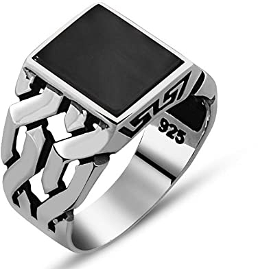 Focisa Ring Ringe Bijouterie Echt 925 Sterling Silber Natürlicher Schwarzer Onyx Stein Ring Für Männer Schmuck Mode Vintage Geschenk Zirkon Herren Zubehör Alle Größe 14