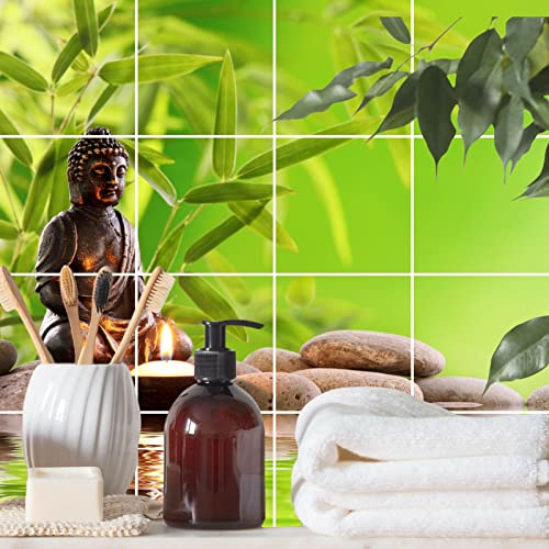 FoLIESEN Fliesenaufkleber - Deko-Bild für Bad, Küche, Badezimmer - Dekoration Fliesen-Bild selbstklebend - Buddha Zen Garten, Fliese - Bild (BxH):15x15 cm - 45x45 cm / 9-tlg.