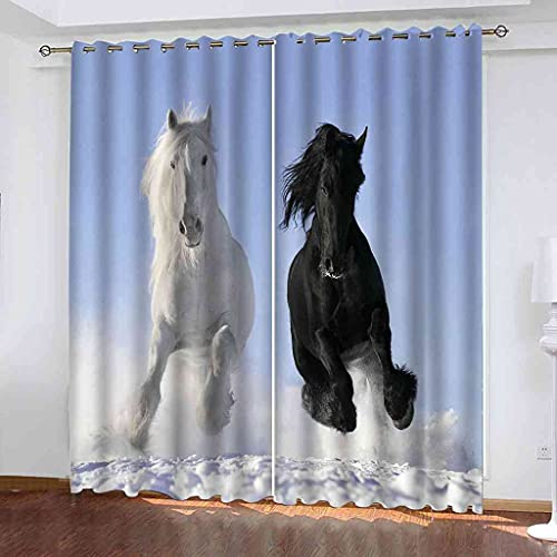 ZJZWLW Verdunkelungsvorhang Blickdichte Gardinen Wohnzimmer - Tier Pferd Lichtundurchlässige Vorhang mit Ösen für Schlafzimmer Geräuschreduzierung Fensterdekoration 200x180cm (BxH)