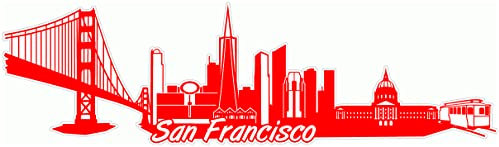 Samunshi® San Francisco Skyline Aufkleber Sticker Autoaufkleber City Gedruckt - 100x29cm hellrot