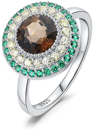 JewelryPalace Avocado Rundschliff 2ct Echt Braun Rauchquarz Simulierter Grün Smaragd Halo Ring Damen, Gelb Schmuck Set, Damenring Silber 925 Ring Promise für Frauen, Statement Schmuck Mädchen Stein 49