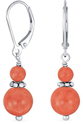 Edelstein Natürliche Orange Pfirsich Koralle Boho Bali Milgrain Edged Beaded Rondel Separator Double Ball Round Drop Dangle Ohrringe Für Frauen Teen .925 Sterling Silber Lever Zurück