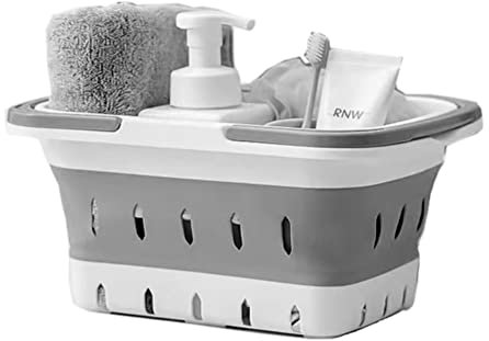 Portable Shower Caddy Tote, Plastic Storage Collapsible Caddy Basket with Handles, Box Organizer Bin for Bathroom, Kitchen, College Dorm,Gym (Grey 1 Pack)