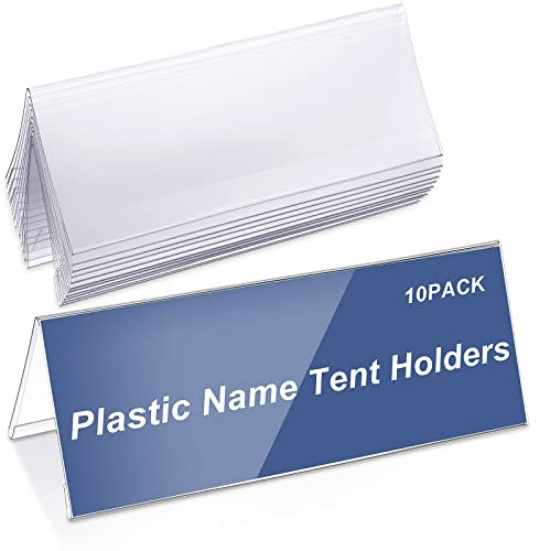 Vicenpal 10 Pieces Clear Plastic Name Tent Holders 11 x 4.25 Acrylic Name Plate for Desk PVC Card Tent Holder Desk Sign Frame for Table Office Business Conference Meeting Room School Display Stand