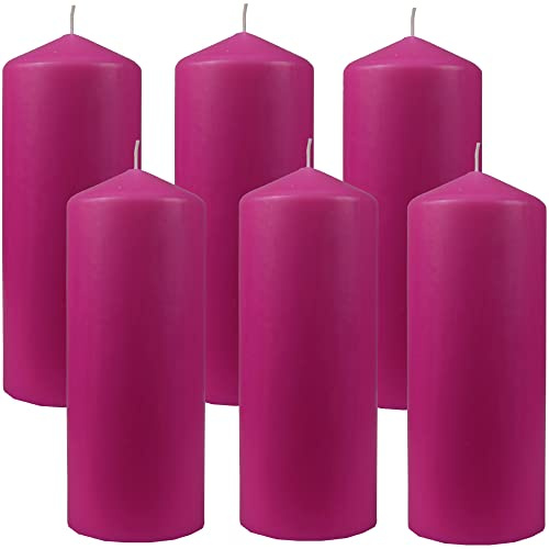 HS Candle Stumpenkerzen Wachskerzen Ø8cm x 20cm (6er Pack) Lila - Lange Brenndauer, Hergestellt in EU, Kerzen Blockkerzen - Wachs Stumpen
