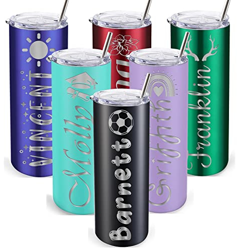 YanNanKe Vasos Personalizados con Tapa y Pajita 20 oz Vasos de Acero Inoxidable Personalizados Grabados a Láser con Texto con Nombre Regalos para Mujeres Hombres