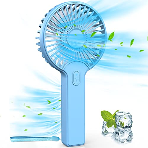 GENCOLY Ventilador de mano, Viento Delantero Trasero mini ventilador de mano Viento Fuerte Bajo Ruido Ventilador de mano recargable 3 Velocidades Ventilador Portátil -Azul