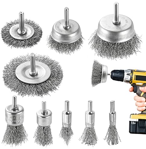 DazSpirit 9pcs Wire Brushes for Drills Set, Brass Coated Wire Brush Wheel & Cup Brush Set with 1/4-Inch Shank Brush Kit for Rust Removal, Stripping, and Abrasive - Wire Brush Drill Attachment