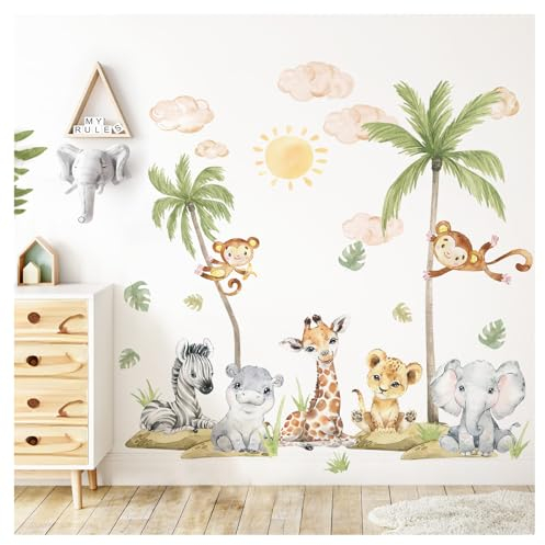 DEKO KINDERZIMMER XXL Wandsticker Baby Safari Tiere Wandtattoo Set Kinderzimmer Wandaufkleber Löwe Giraffe Elefant Babyzimmer Wanddeko DK1052-04
