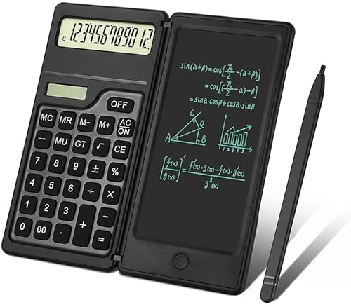 Calculadora, Qoosea Calculadora Científica con Tableta de Escritura LCD Borrable, Calculadora Plegable de 12 Dígitos para Cálculo de Oficina, Escuela Secundaria y Universidad (Negro)