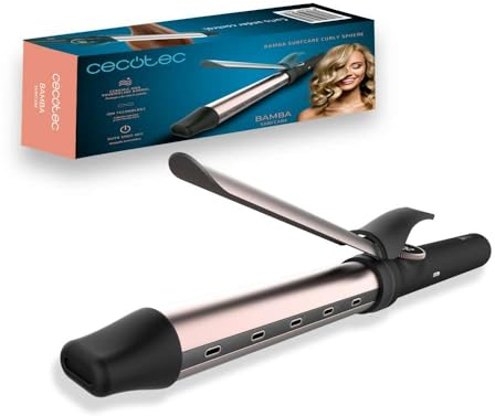 Cecotec Lockenstab Bamba SurfCare Curly Sphere. 28 mm Zylinder aus Keramik und Turmalin, Weniger Frizz, Display, (120ºC-210ºC), 360º drehbares 1,8 m Kabel, Automatische Abschaltung, Kühle Spitze