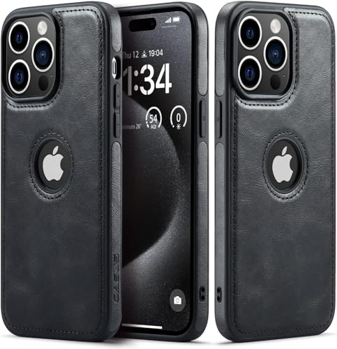Sibada Custodia in pelle per iPhone 15 Pro, con logo, visibile, in pelle di alta qualità, classica, elegante, sottile, per iPhone 15pro (2023) da 6,1, colore nero