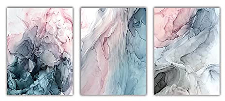 STUKE Wandposter Goldenes blaues rosa lila Marmormuster abstraktes Poster HD modernes Leinwand Wandbild Heimdekoration 30x40cm x3 Ohne Rahmen