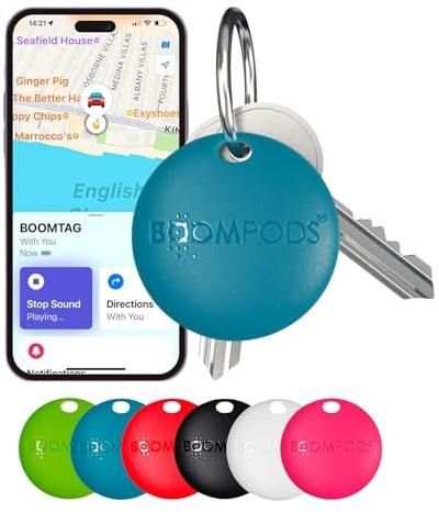 Boompods Boomtag Bluetooth Tracker Tag - Smart Tracking Device for Children, Pet and Dog, Keyring Wallet Tracker for Keys, Luggage Suitcases, Key Finder Compatible with Apple Find My App - Ocean Blue