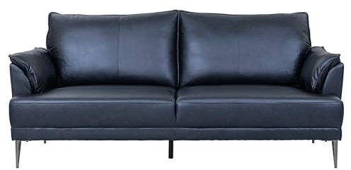 Furnhouse Soul 3-Sitzer Ledersofa Schwarz – Hochwertiges Echtleder Sofa – Skandinavisches Design, Taschenfederkern, Metallfüße, Modern & Elegant für Wohnzimmer